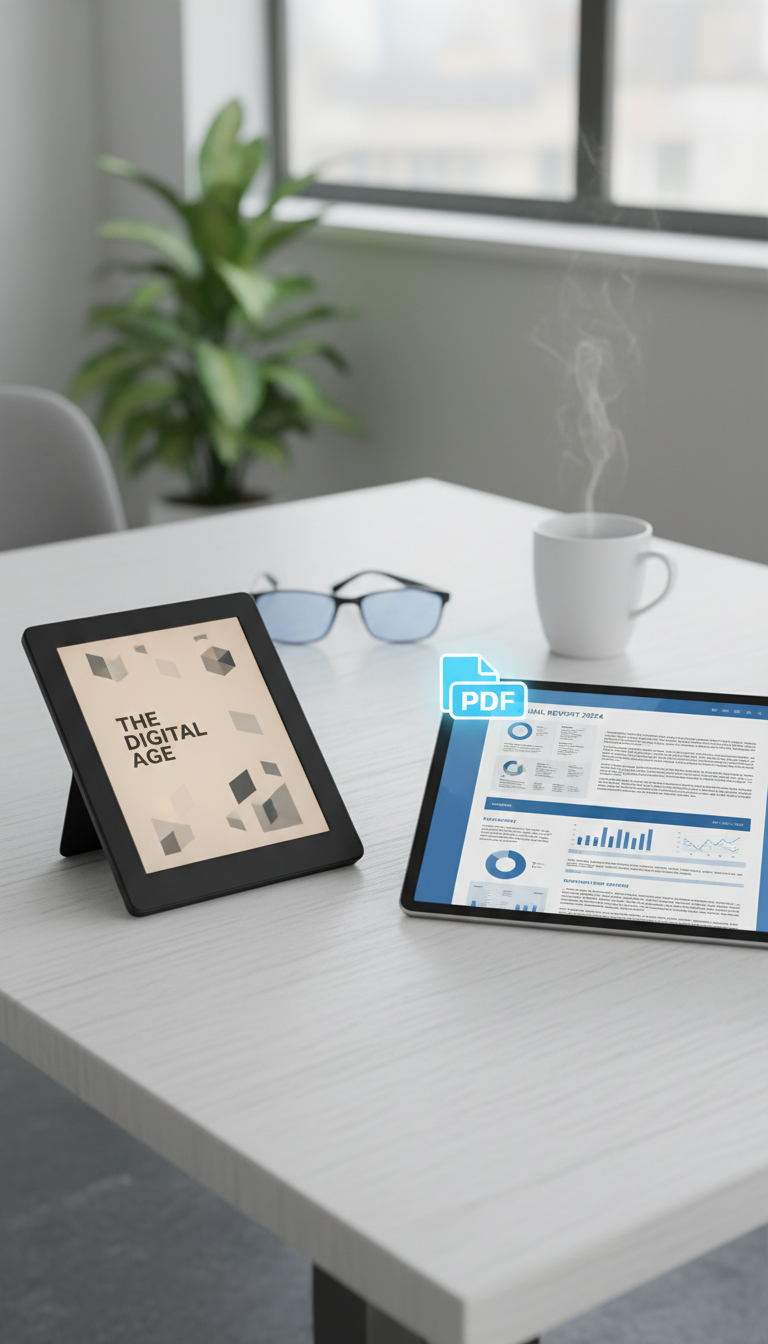 An image showing an ebook and a PDF document, clean, modern, and visually appealing.